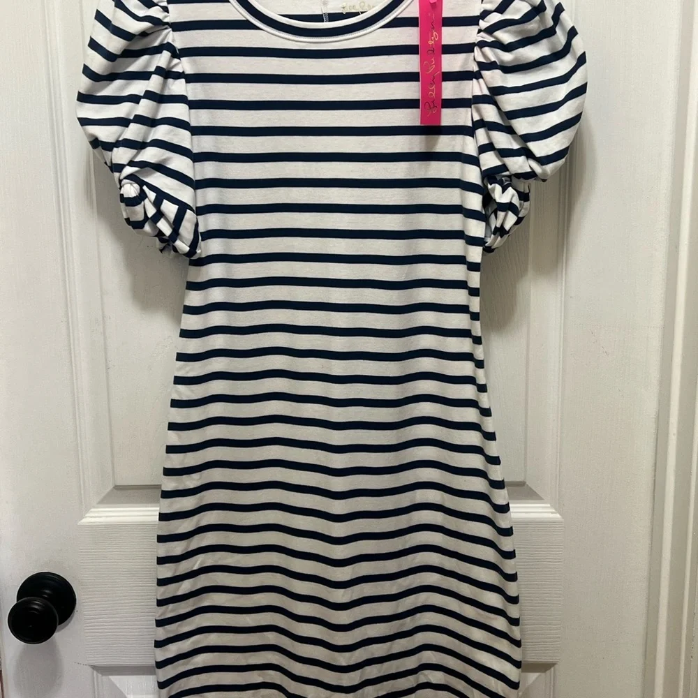 NWT XS LILLY PULITZER Anabella Dress High Tide Navy Perfect Stripe - Picture 7 of 12